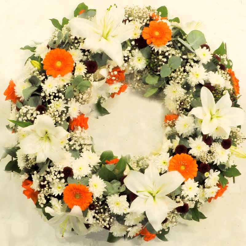 COURONNE DE DEUIL  BLANC ET ORANGE